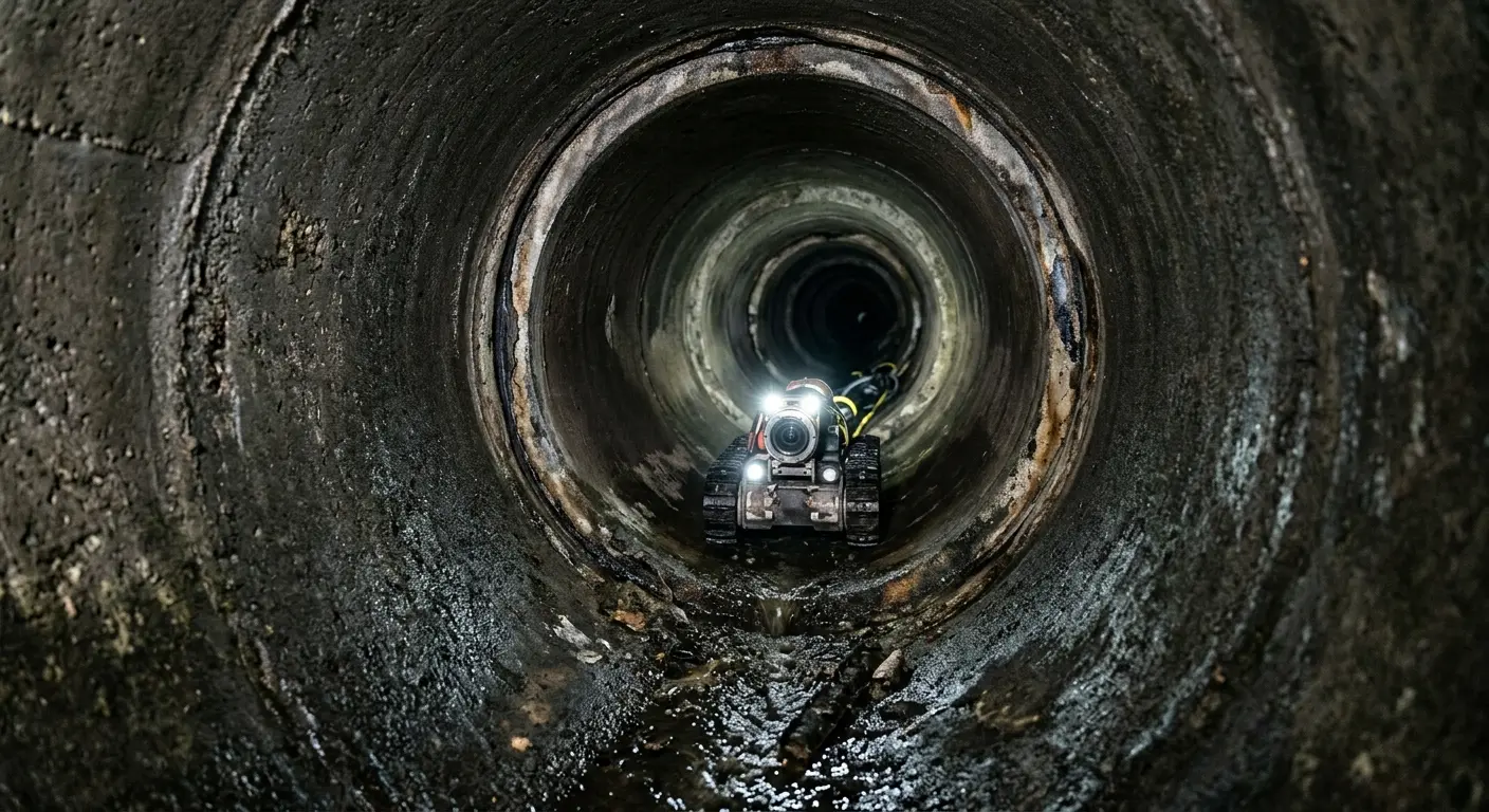 Robotic sewer camera inspecting pipe interior for Sewer Line Cleaning in Moores Mill